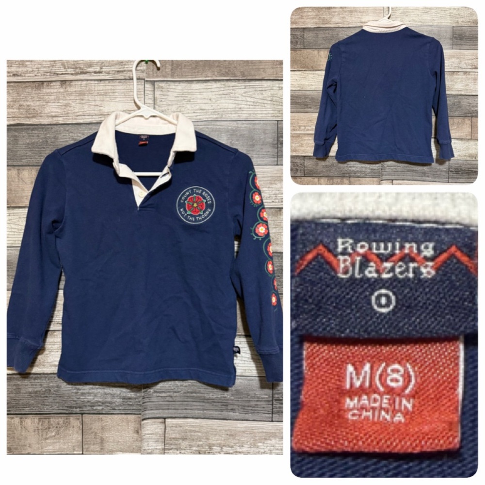 Rowing Blazers Long Sleeve Polo Rugby Shirt Kids M (8) Blue Casual